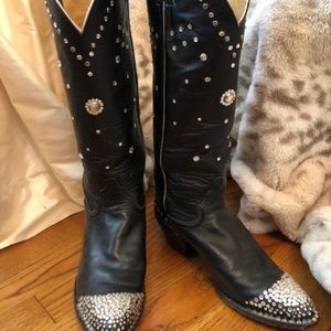 Justin Black Leather with Rhinestone Western Boots